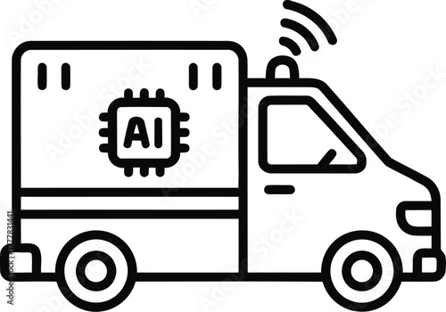 Artificial intelligence delivery truck isolated on transparent background autonomous vehicle and smart logistics concept