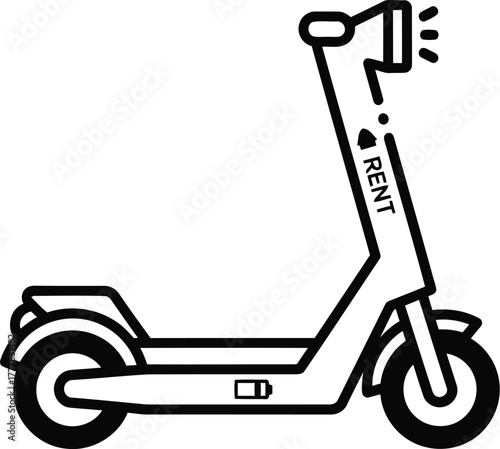 Illustration of a rental electric scooter isolated on transparent background, a sustainable transportation option for urban commuting
