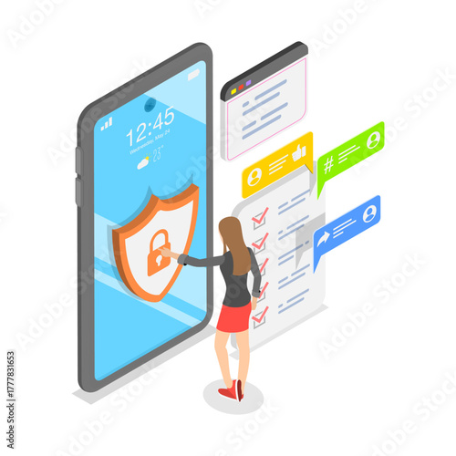 3D Isometric Flat Vector Illustration of Web Security, Protect Your Online Data. Item 3