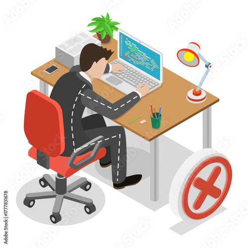 3D Isometric Flat Vector Illustration of How To Sit At Desk, Advice For Office Workers On Correct Sitting Posture. Item 3