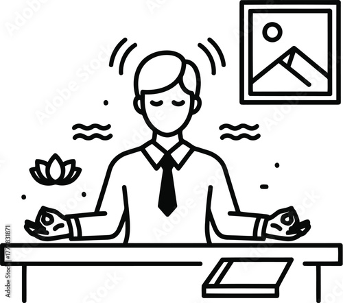 Office worker meditating line icon isolated on transparent background businessman meditating at desk vector illustration of office worker meditating