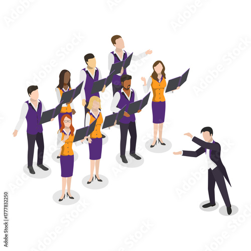 3D Isometric Flat Vector Illustration of Choral Singing, Chorus Rehearsal. Item 3