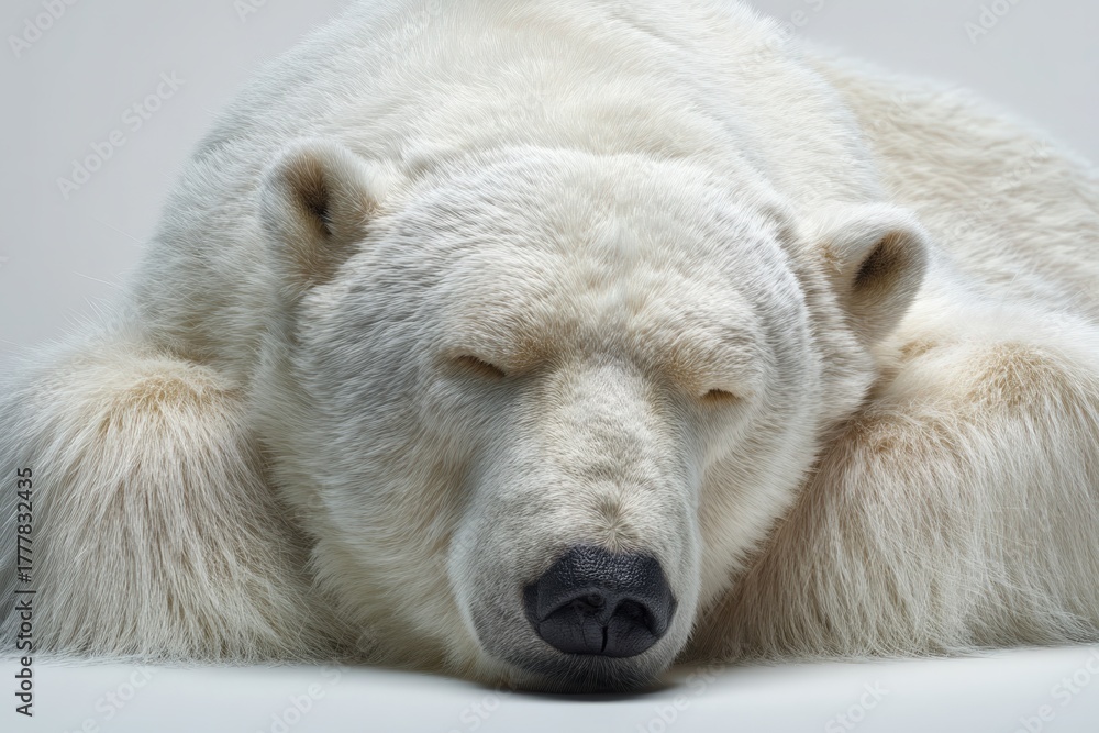 Fototapeta premium Polar bear resting quietly on a soft surface in a calm setting
