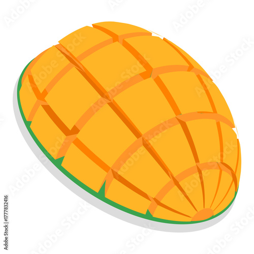 3D Isometric Flat Vector Set of Mango Fruit, Whole Fruits And Sliced Pieces. Item 2