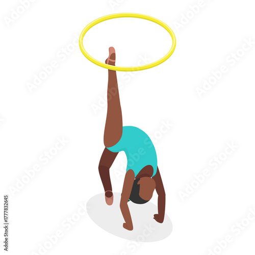 3D Isometric Flat Vector Set of Athletic Gymnastics, Sport Competitions. Item 7