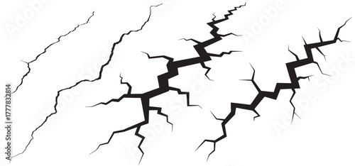 Earthquake cracks silhouette set. Fractured earth, break cracked in cement. cracks hole. isolated on transparent background. Vector