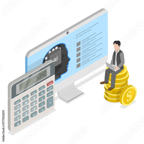 3D Isometric Flat Vector Illustration of AI In Human Resources , Robot HR Manager. Item 1