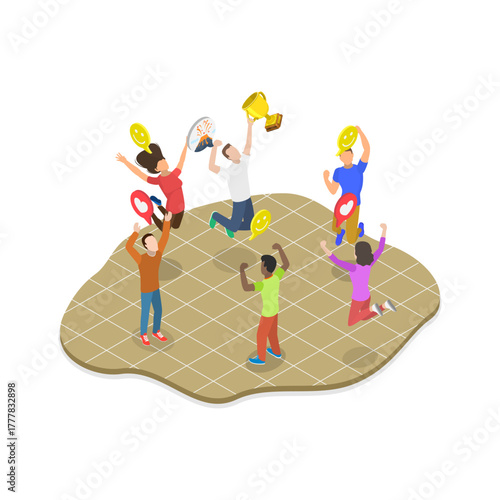 3D Isometric Flat Vector Illustration of Sport Team Mates, Student Sport Classes. Item 2