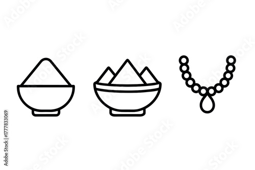 Minimalist line art traditional jewelry and spice bowls