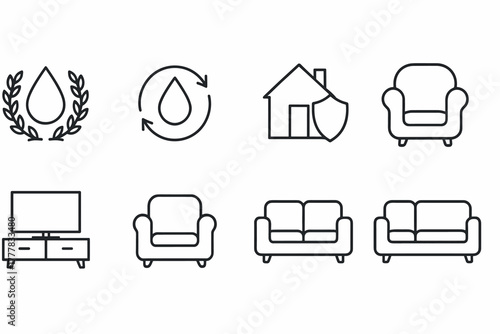 Minimalist home and eco icons collection furniture, water conservation, security