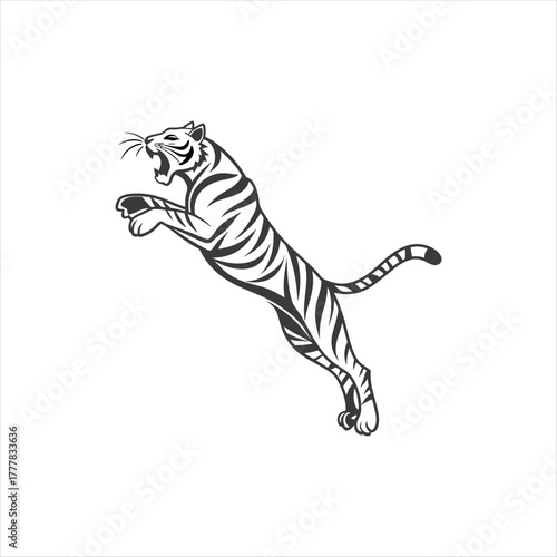 Jumping Tiger Silhouette — Wild Animal Vector Illustration Symbolizing Power, Strength, and Energy