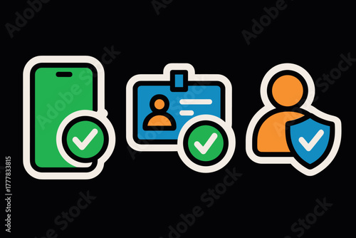 Colorful icons for mobile security, identification, and user protection