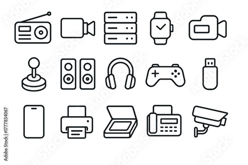 Collection of linear style technology and media icons