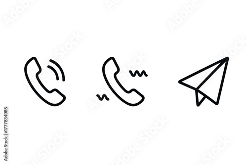 Minimalist communication icons phone and paper plane symbols