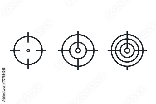Set of target icons in linear style on white background for precision and focus concepts