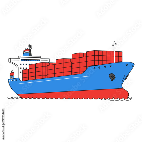 Large cargo ship carrying containers, global maritime transportation, ocean shipping industry