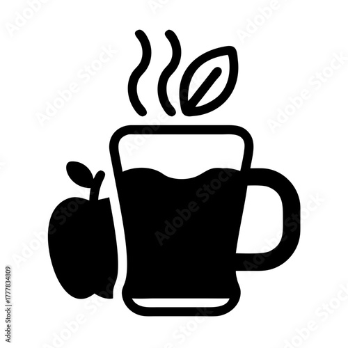 Hot apple drink in a glass with steam icon