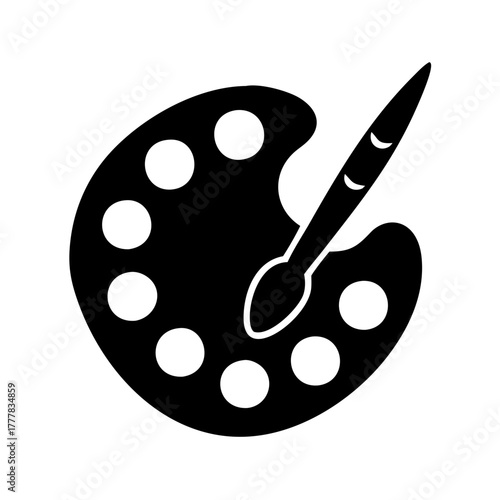 Black icon of an artists paint palette with brush icon