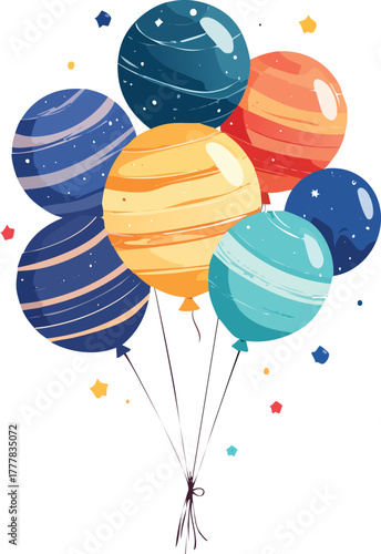 balloon bouquet shaped like planets of the solar system, dreamy design