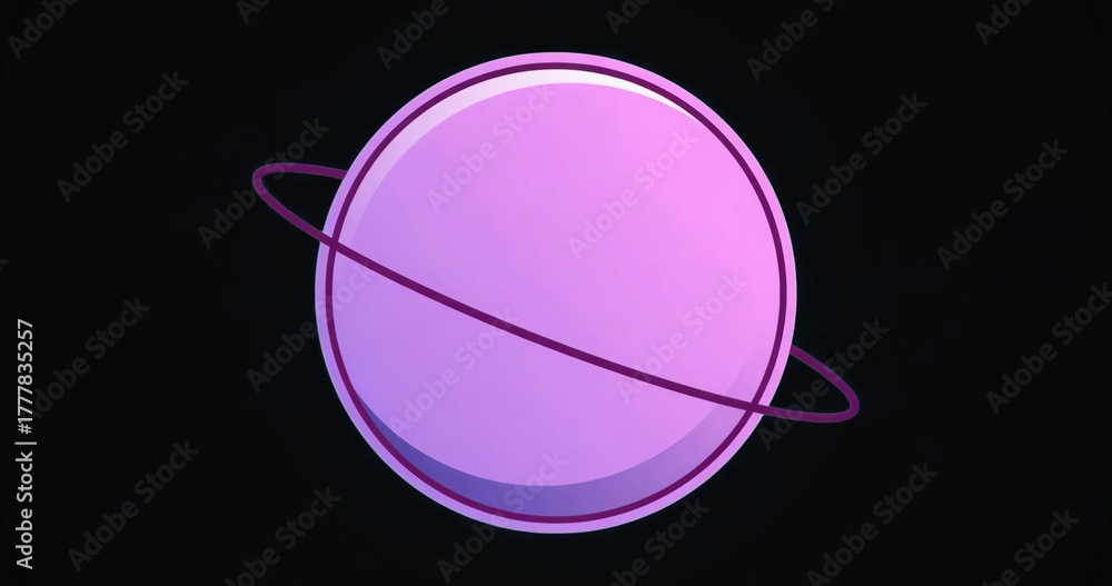 Naklejka premium Rendering stylized planet floating in space, showing purple pink gradient elliptical magenta ring