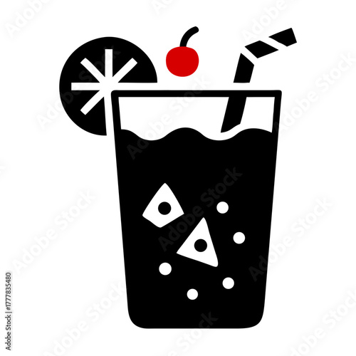 Black icon of a cocktail with a cherry and lemon slice icon