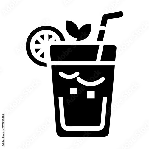 Black icon of a refreshing drink with mint and lemon icon