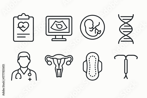 Medical and reproductive health icons in simple linear style
