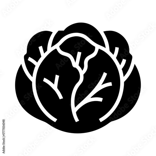 Black and white icon of a cabbage icon