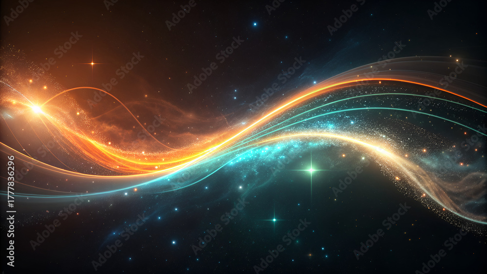 Obraz premium Abstract Light Streaks and Glowing Flares in Dark Space – Futuristic Motion Background