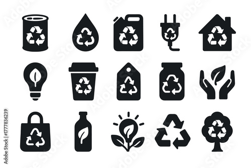 Ecofriendly icons set recycle and sustainability symbols for green living