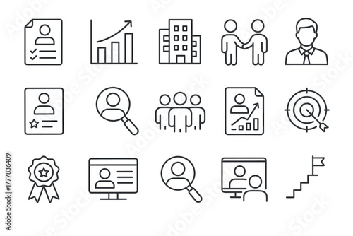 Business and human resources icons  linear style for modern workflow design