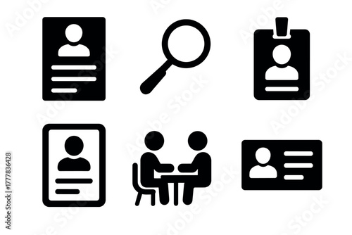 Silhouette icons of identification and interview processes in modern design
