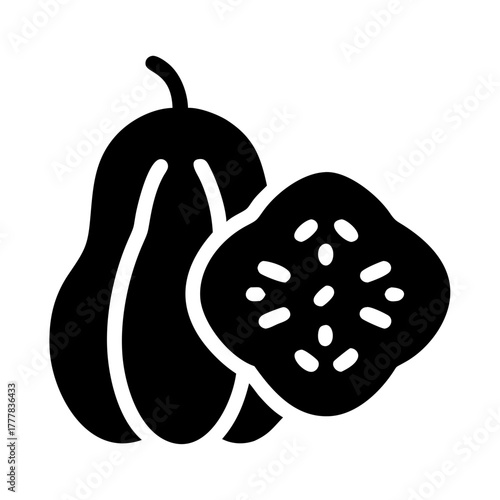 Whole and sliced papaya fruit icon