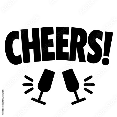 Cheers text with clinking glasses icon