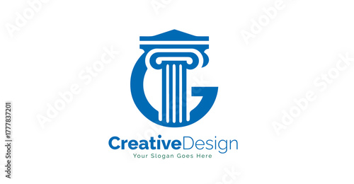 Modern Letter G with Justice Pillar Logo Design. Letter G Law Logo Design Templates.