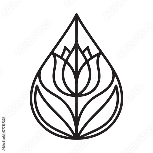 Modern geometric floral line art featuring a stylized flower inside a teardrop outline. Perfect for logo design, tattoo art, home décor prints, laser engraving, vinyl cutting, and minimalist branding.
