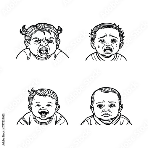 A set of facial expression silhouette vector isolated on white background