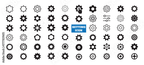 Black color gear wheel icon. Cogwheel, Gear wheel symbol. Setting icon collection. Vector eps 10