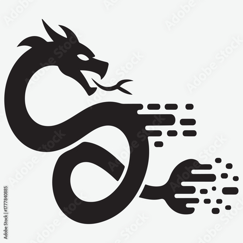 Black Silhouette of a Stylized Dragon with Motion Trails