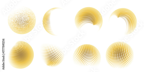 Contemporary set of halftone rounded 3d figures