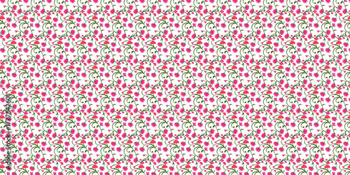 Elegant pink floral seamless pattern with small decorative flowers and leaves. Perfect for textile, wallpaper, wrapping, and stationery design.