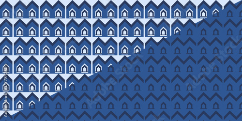 Blue Mughal-inspired geometric seamless pattern with repeating arch shapes. Ideal for luxury branding, textile, and wallpaper.