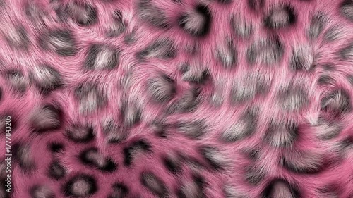 Pink leopard animal print fur background with realistic waving fur texture close up.