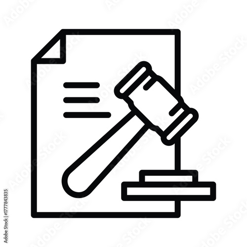 Justice System Contract Law Icon with Gavel outline icon vector design good for web or mobile app