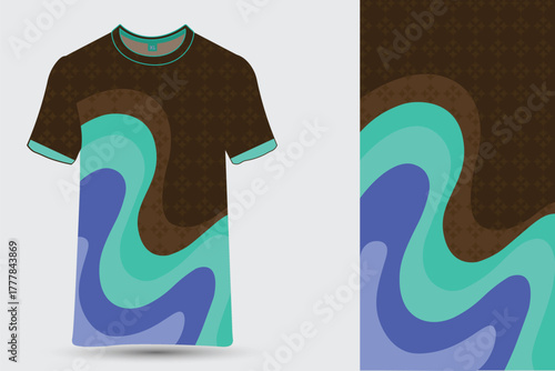Abstract Wavy T-Shirt Design with Fluid Shapes and Textured Brown