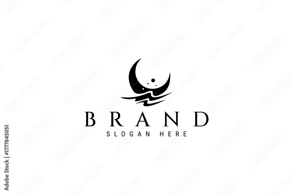 Fototapeta premium crescent moon logo on waves with splash effect in flat design style