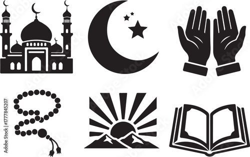 Islamic Symbols and Icons Illustrating Muslim Faith and Cultural Heritage