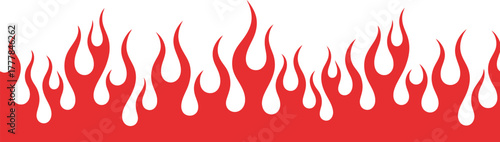 Red Fire Flames Vector Border: Hot Rod Decal, Racing Banner, Burning Heat, and Retro Design.