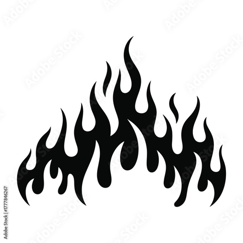 Black Stylized Fire Flames Vector: Hot Rod, Burning, Racing Decal, Power, and Tribal Tattoo Design.