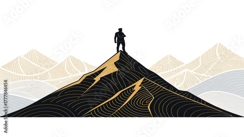 Abstract Leadership Concept , where ambition takes form through a single golden line, merging humanity and aspiration into modern minimalist success.